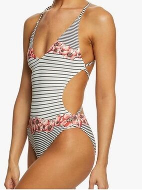 Vince Camuto Stripe Floral Cut Out One -Piece Swimsuit